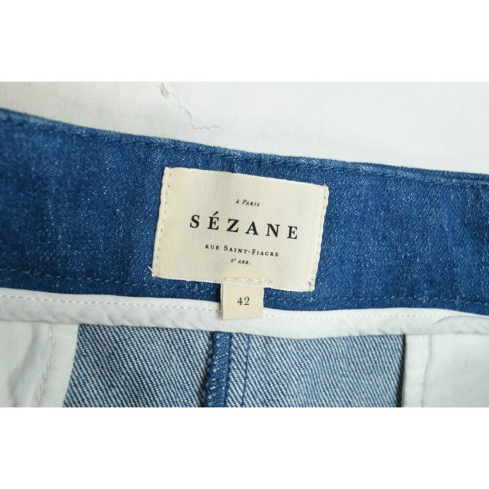 SEZANE Denim Trousers Womens 42 Blue Relaxed Fit Wide-Leg High-Rise - Picture 5 of 13